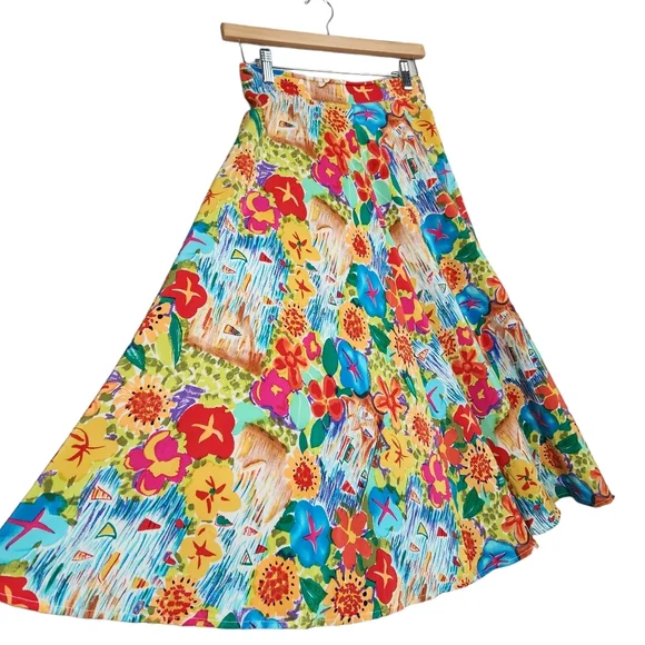 Breeches Vintage 100% Silk Gardengirl Floral Skirt Vibrant Color Women's Size 4 - Picture 1 of 10